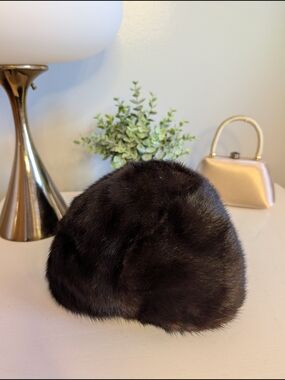 Vintage 60s Bramson Mink Fur Hat w/ Vibrant Striped Satin Lining - EUC!